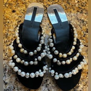 Zara slip on flat pearl slide sandals sz 8.5